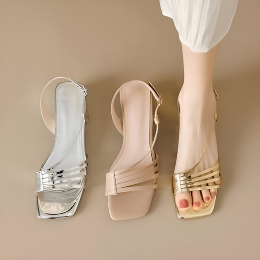 Women Fashion Luxury Crumples Stylish Block Heels Sandals Comfortable and easy to Walk Causal Office Bridal Party Weeding every Function Silver, Beige, Golden