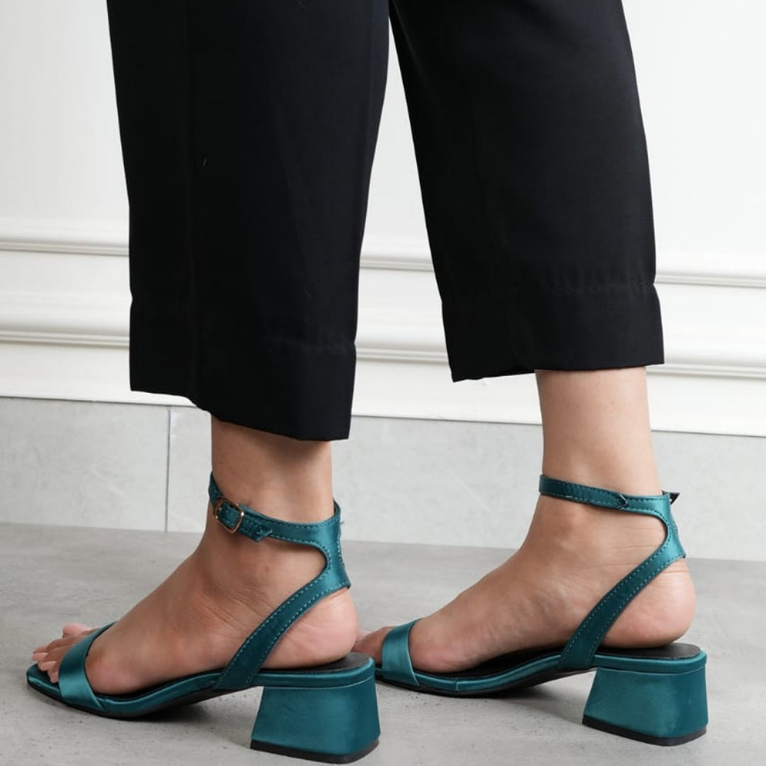 "Women’s Stylish Mid Heels – Golden & Sea Green" ART#11