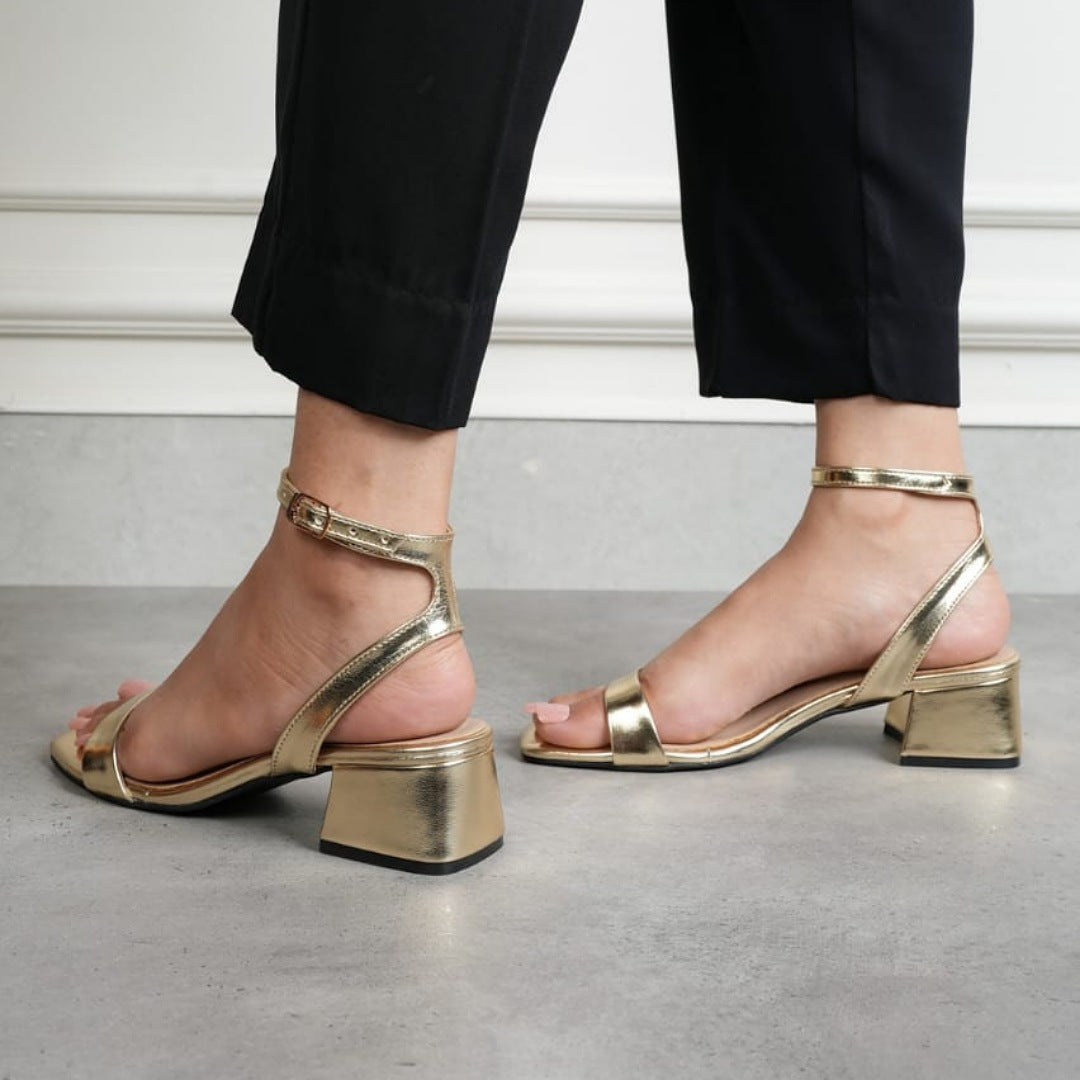 "Women’s Stylish Mid Heels – Golden & Sea Green" ART#11